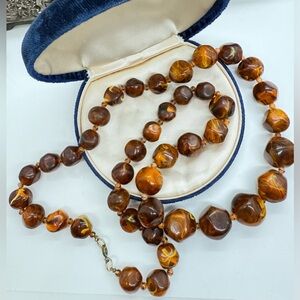 Vintage Brown Marbled Bead Necklace